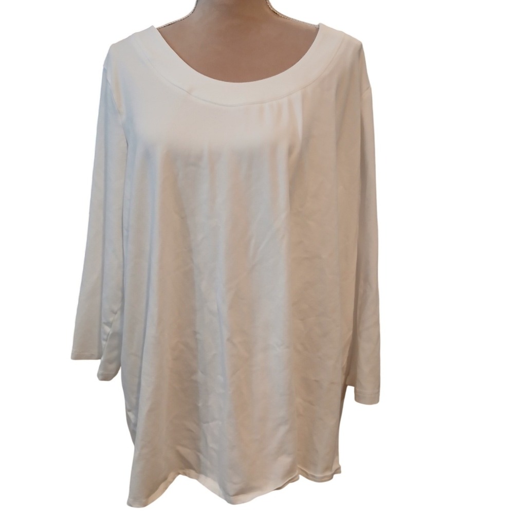 Susan Graver 3x P White 3/4 Sleeve Scoop Neck Cotton Blend Stretch T-Shirt